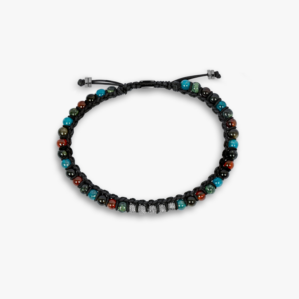 Sennit Bracelet In Rhodium Plated Silver with Semi-Precious Beads