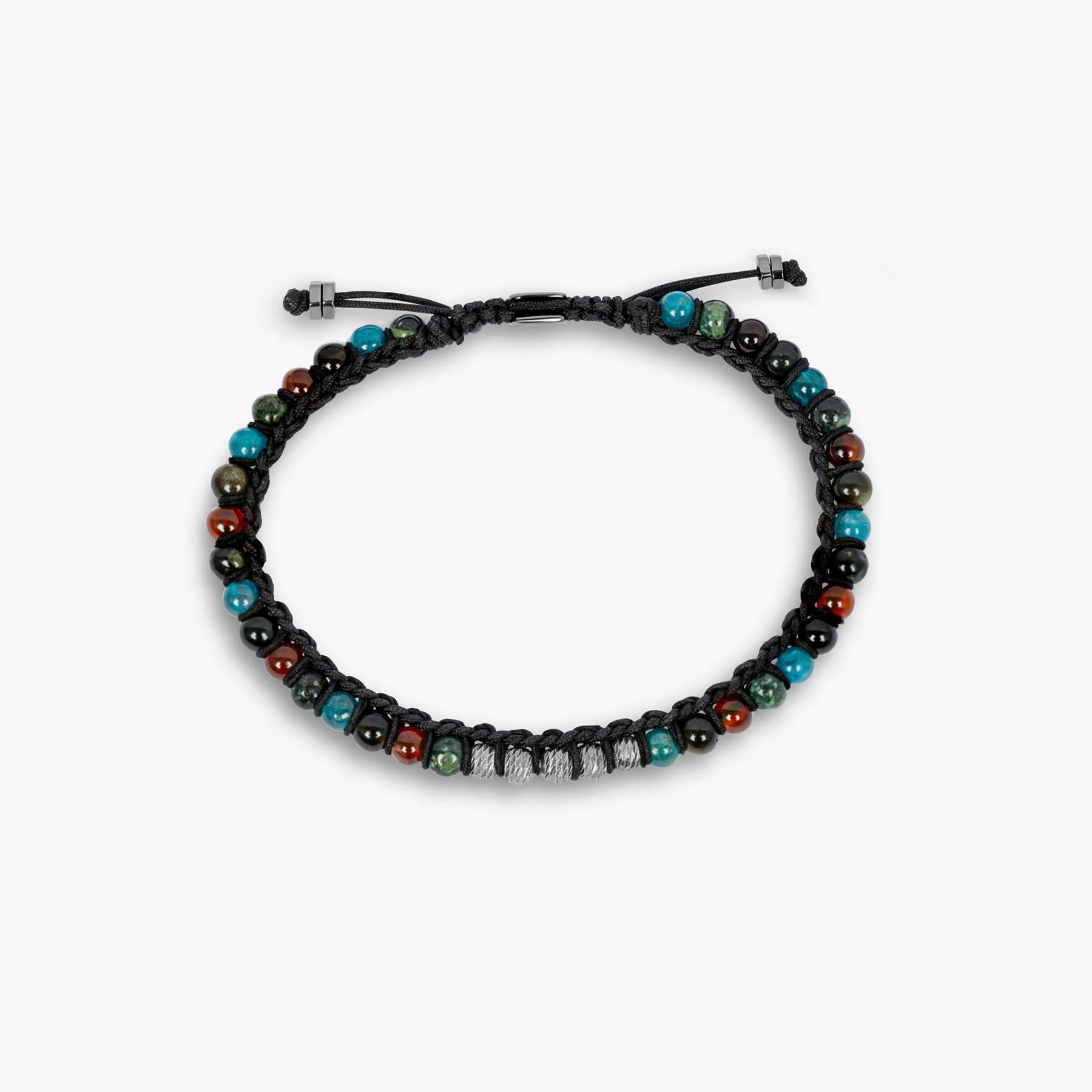 Sennit Bracelet In Rhodium Plated Silver with Semi-Precious Beads