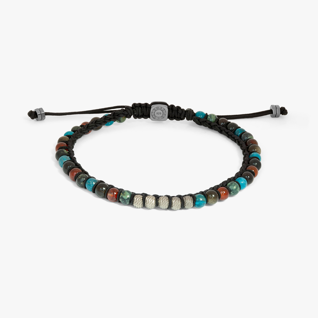 Sennit Bracelet In Rhodium Plated Silver with Semi-Precious Beads