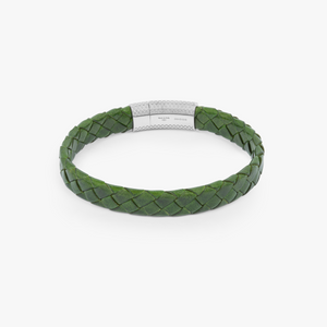 Signature Oval bracelet in green leather with rhodium-plated sterling silver (UK) 3