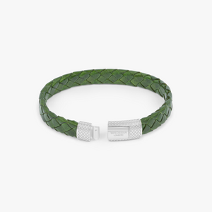Signature Oval bracelet in green leather with rhodium-plated sterling silver (UK) 2