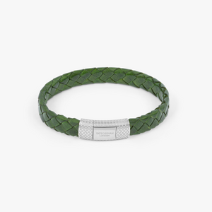 Signature Oval bracelet in green leather with rhodium-plated sterling silver (UK) 1