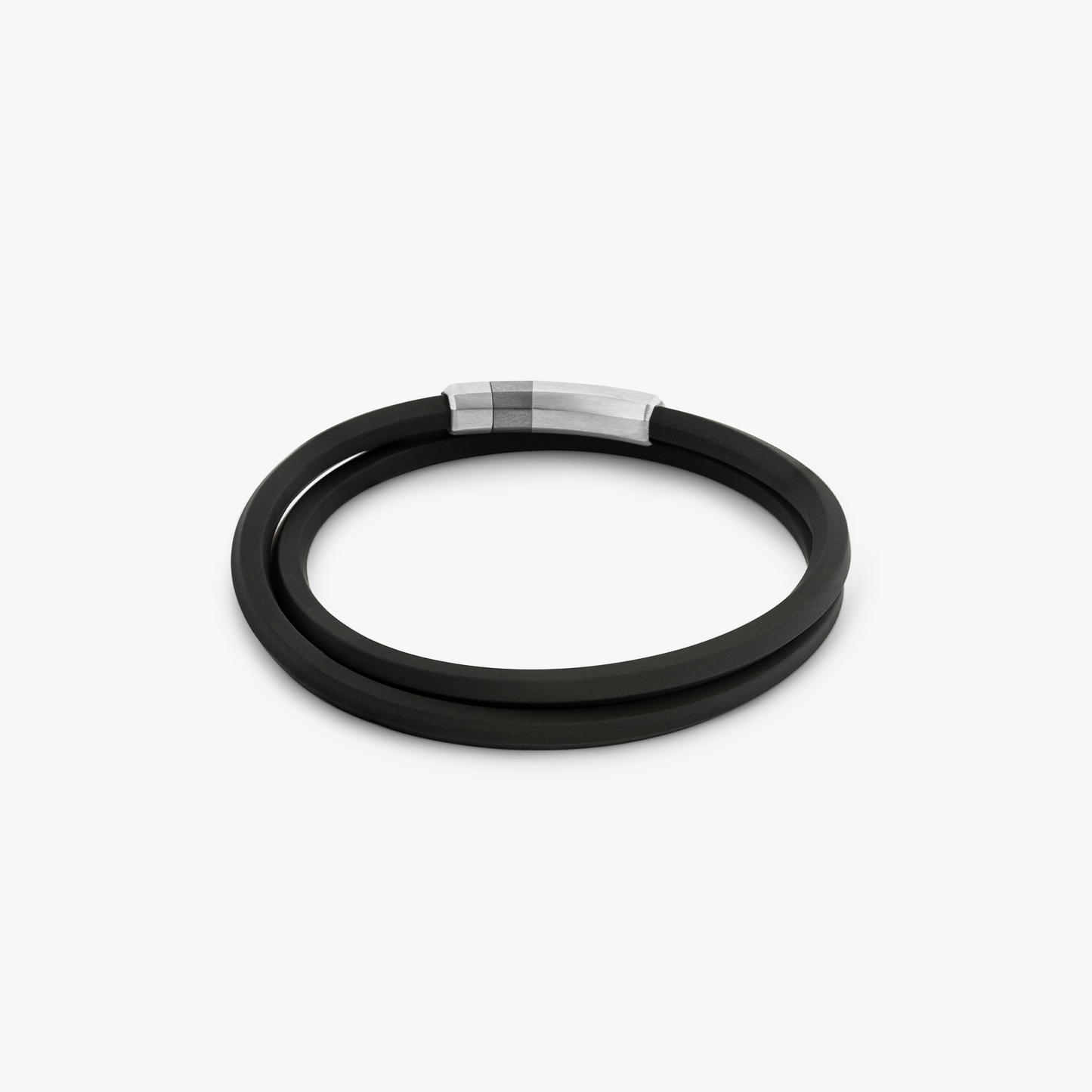 Black rubber Octagon click bracelet with rhodium-plated sterling silver