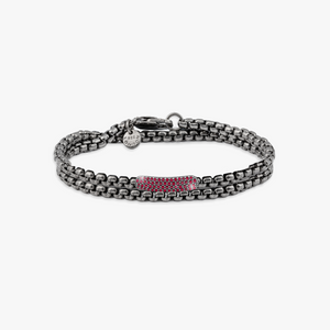 Black rhodium plated sterling silver Catena baton bracelet with rubies