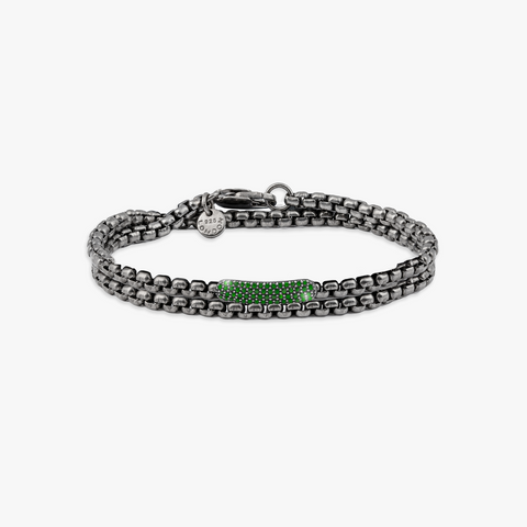 Black rhodium plated sterling silver Catena baton bracelet with emeralds