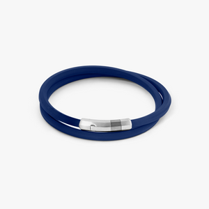 Blue rubber Octagon click bracelet with rhodium-plated sterling silver