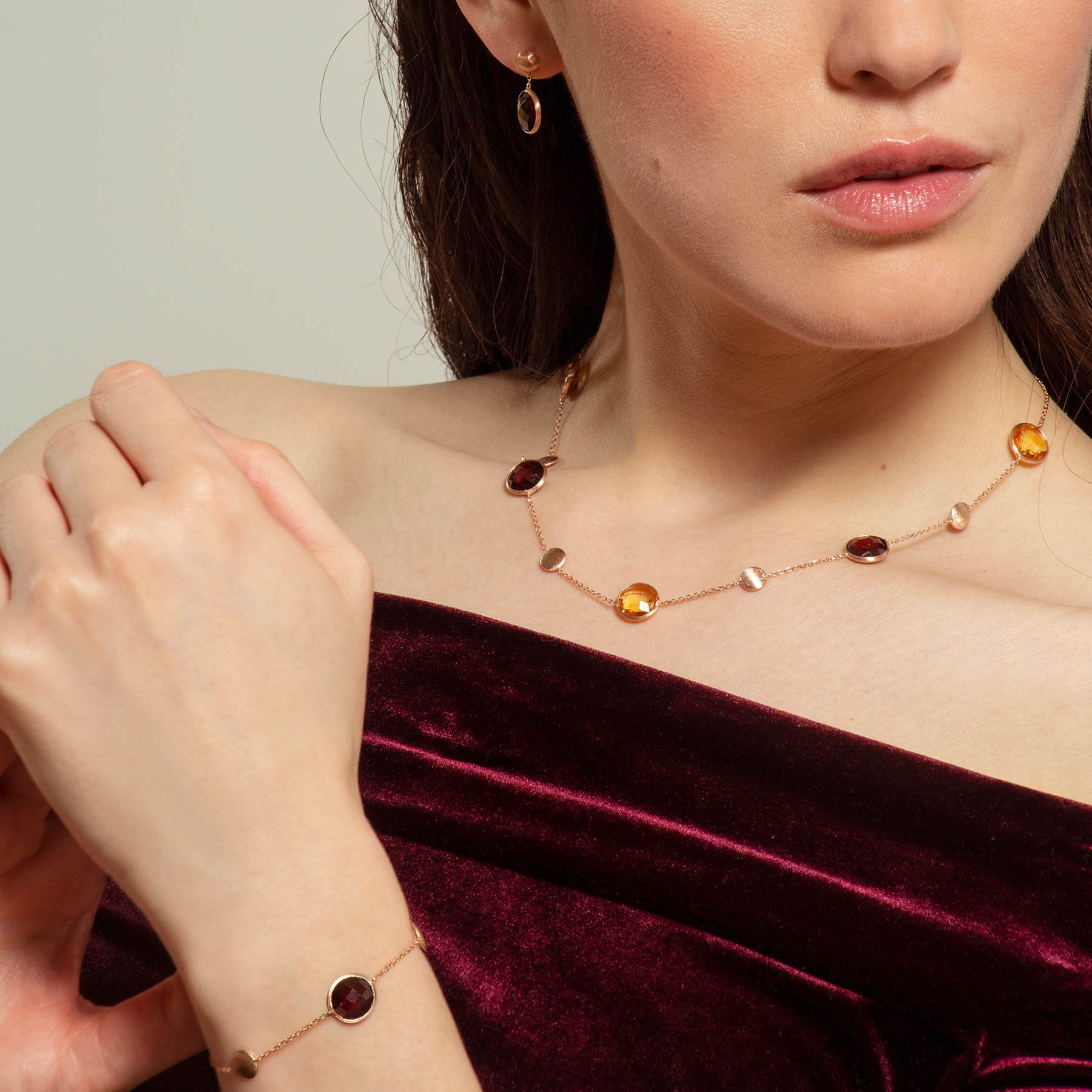 Kensington Bracelet in 14k Satin Rose Gold with Garnet