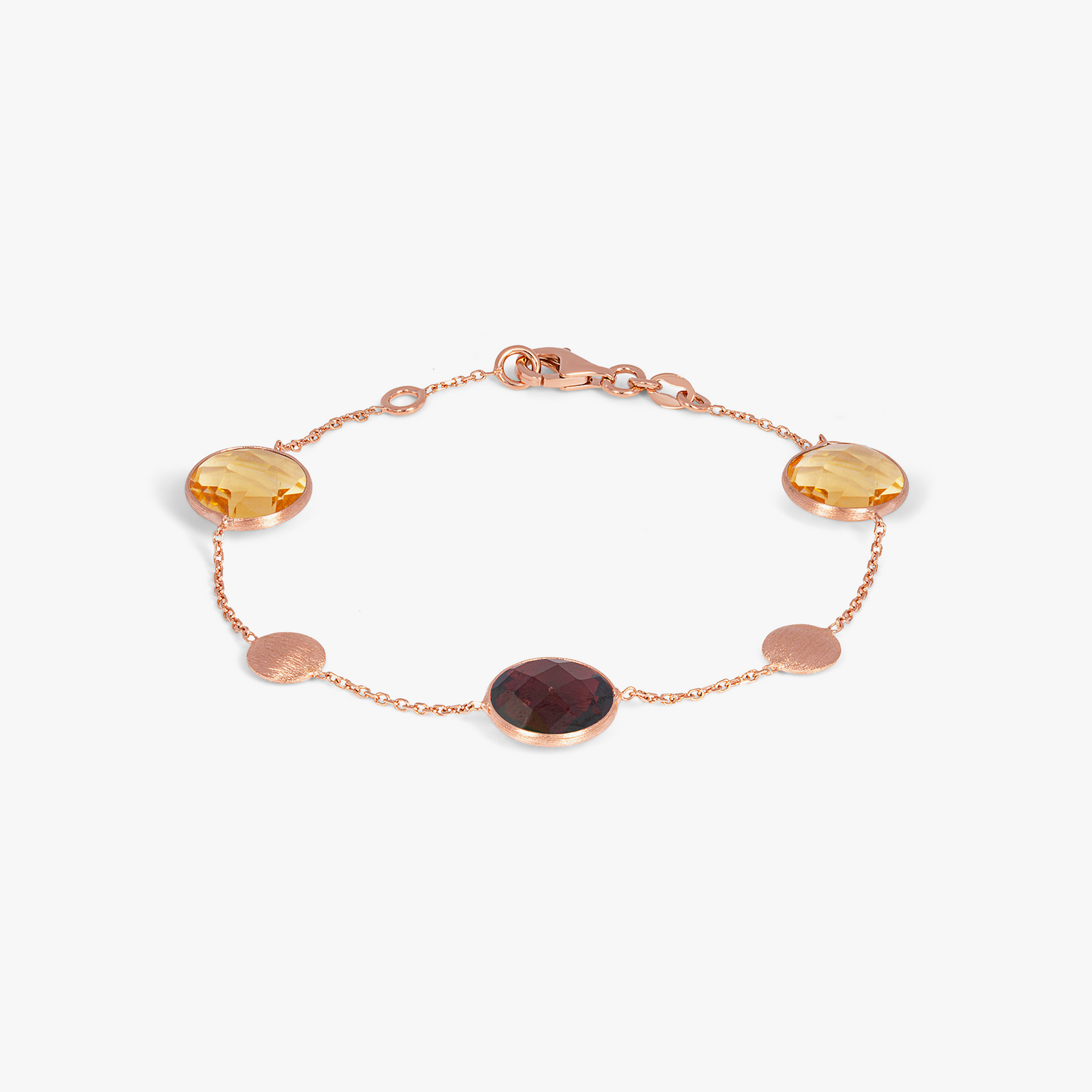 14k satin rose gold Kensington double stone bracelet in garnet and citrine