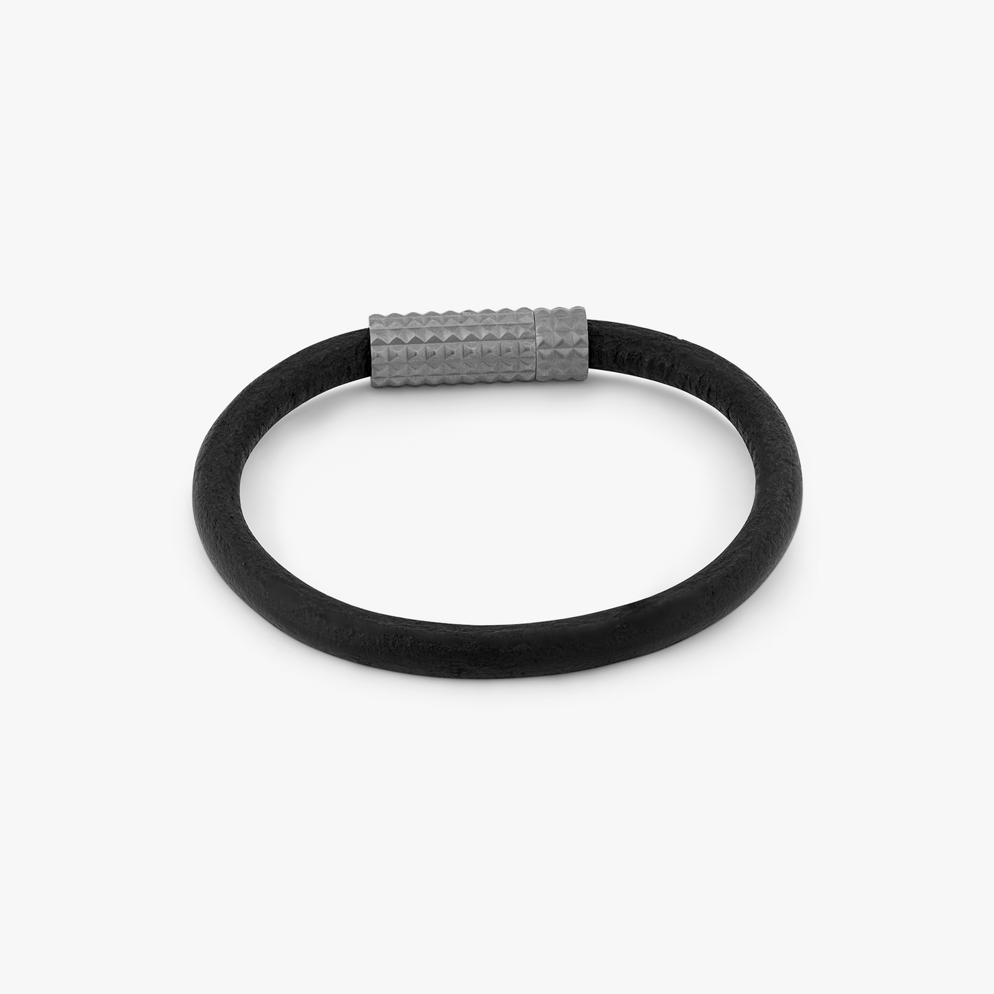 Gunmetal plated Diamond Giza bracelet with black leather