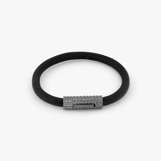 Gunmetal plated Diamond Giza bracelet with black leather