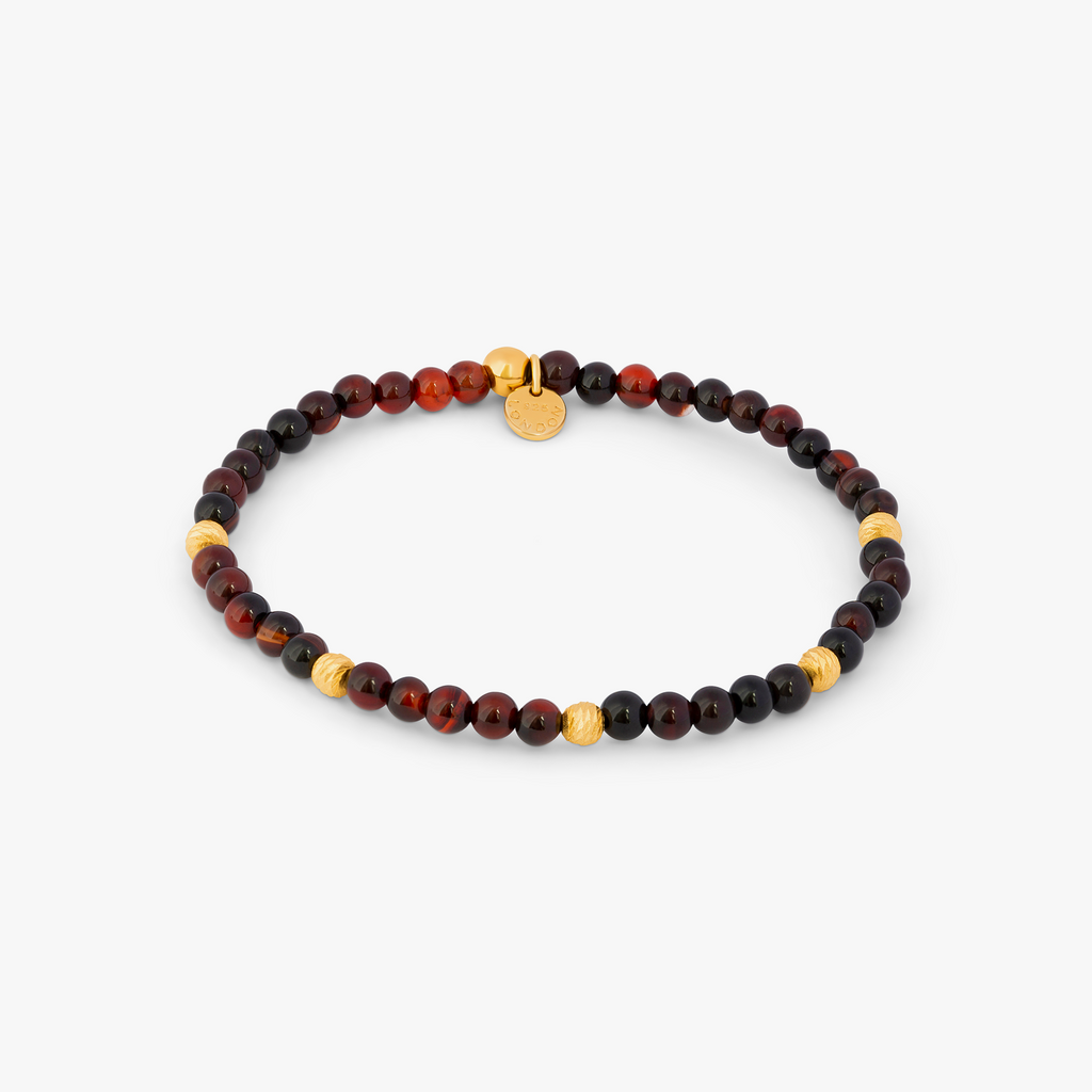 Graffiato Sennit Bracelett In Yellow Gold Plated Silver with Red Agate