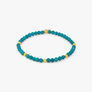 Yellow gold plated sterling silver Graffiato Sennit bead bracelet with apatite