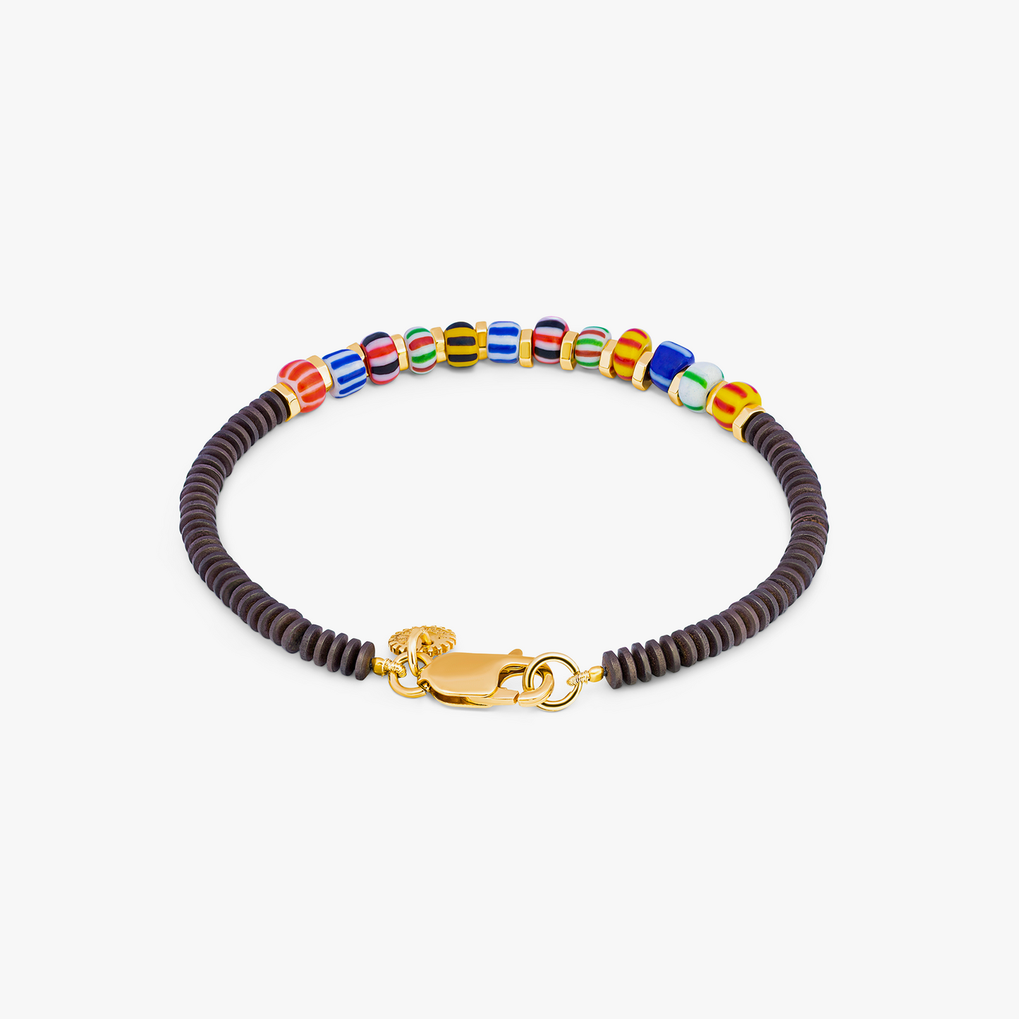 Yellow gold plated sterling silver Hematite Ghana bracelet with African beads