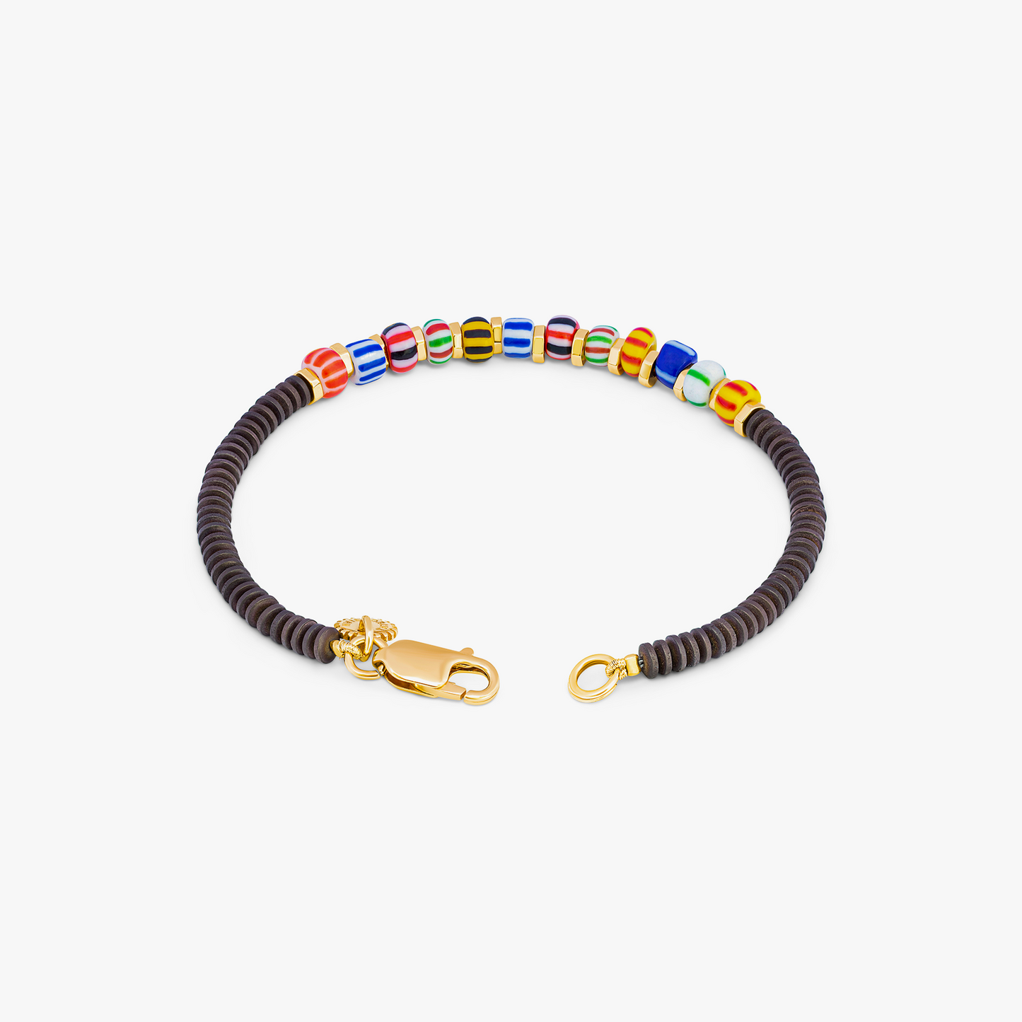 Yellow gold plated sterling silver Hematite Ghana bracelet with African beads