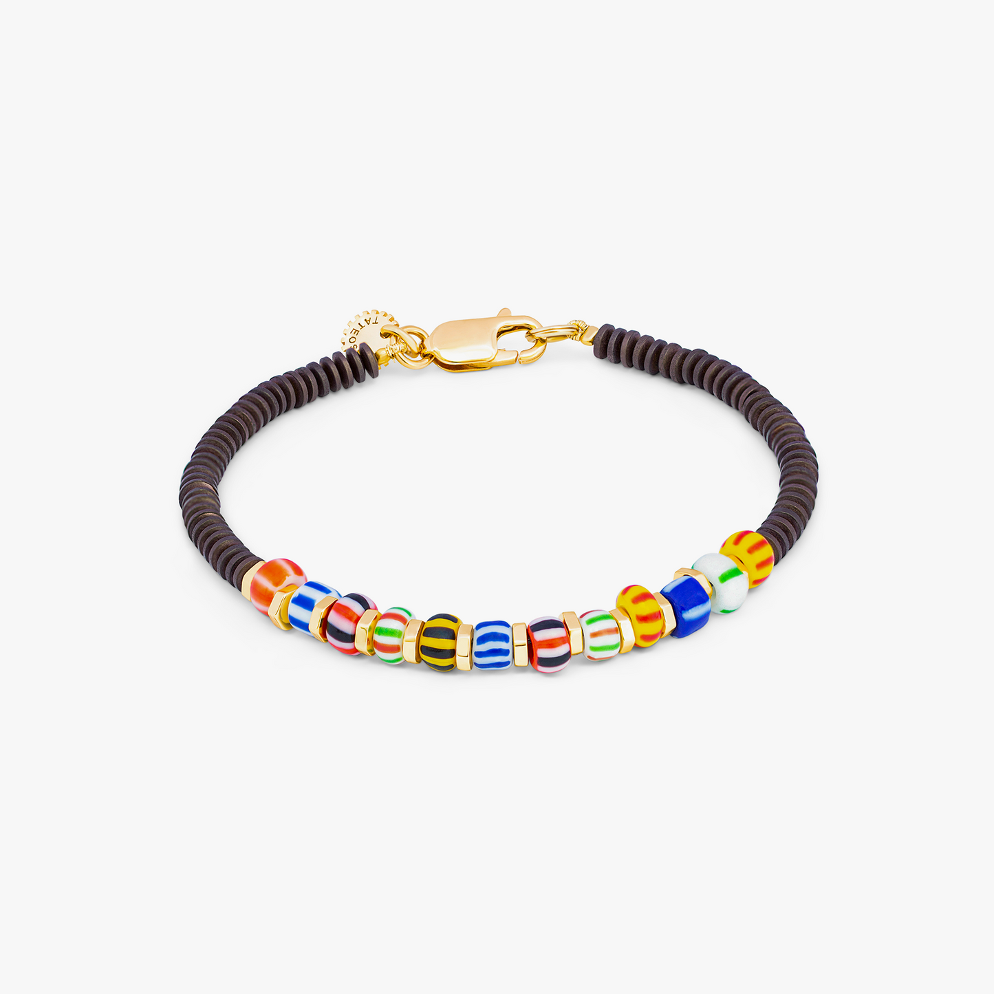 Yellow gold plated sterling silver Hematite Ghana bracelet with African beads