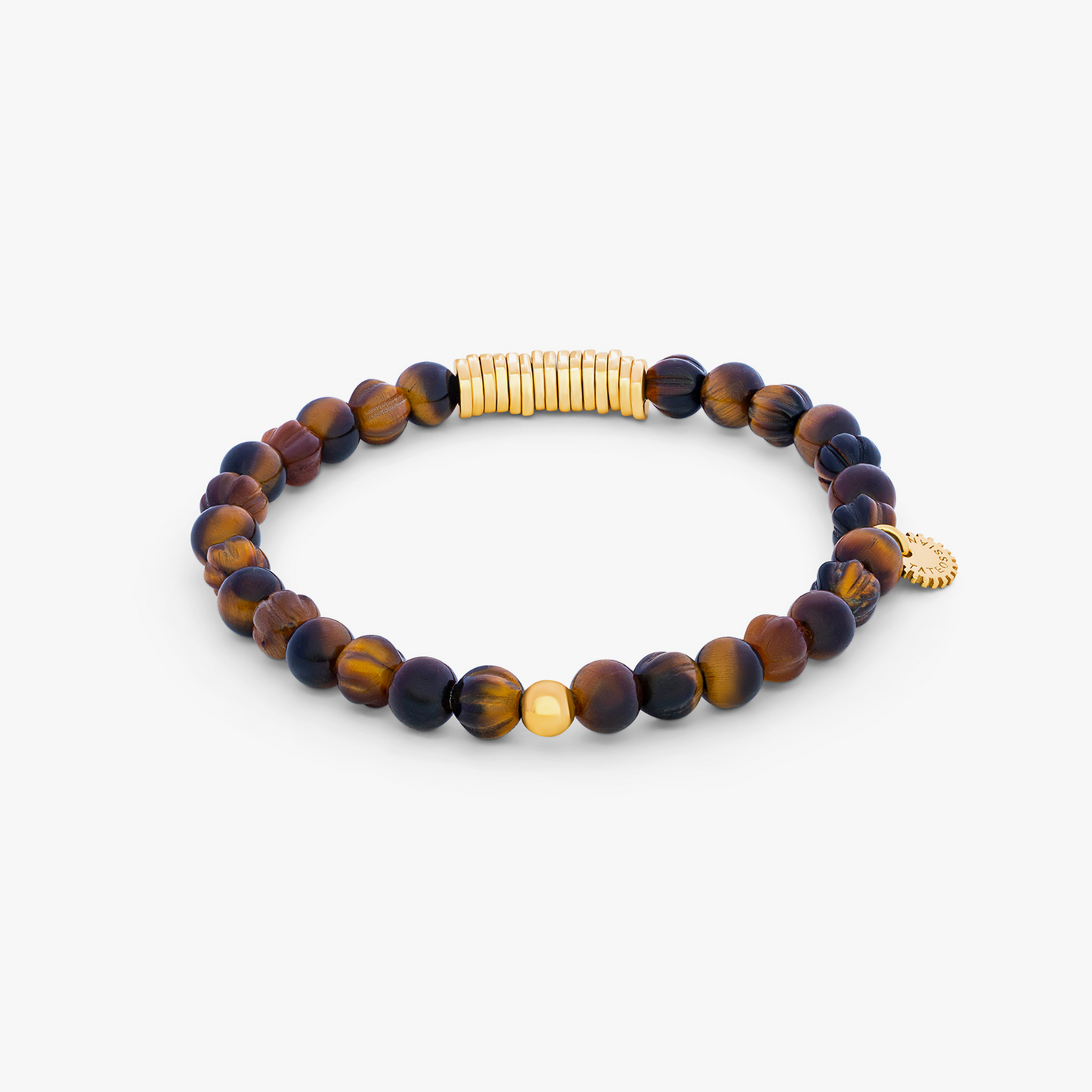 Classic Discs Beaded Bracelet in Yellow Gold Plated Silver with Tiger Eye