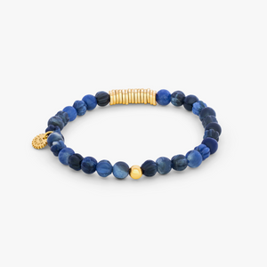 Classic Discs Beaded Bracelet in Yellow Gold Plated Silver with Blue Sodalite
