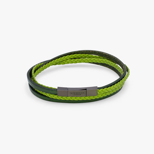 Green Sterling Silver Leather  Mini Click Fettucine Bracelet