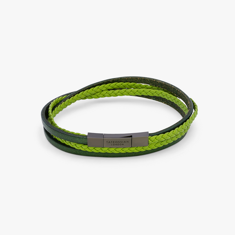 Mini Click Fettucine Leather Bracelet In Green     