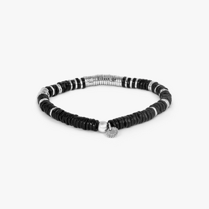 Constellation Beaded Bracelet in Rhodium Silver with Black Agate