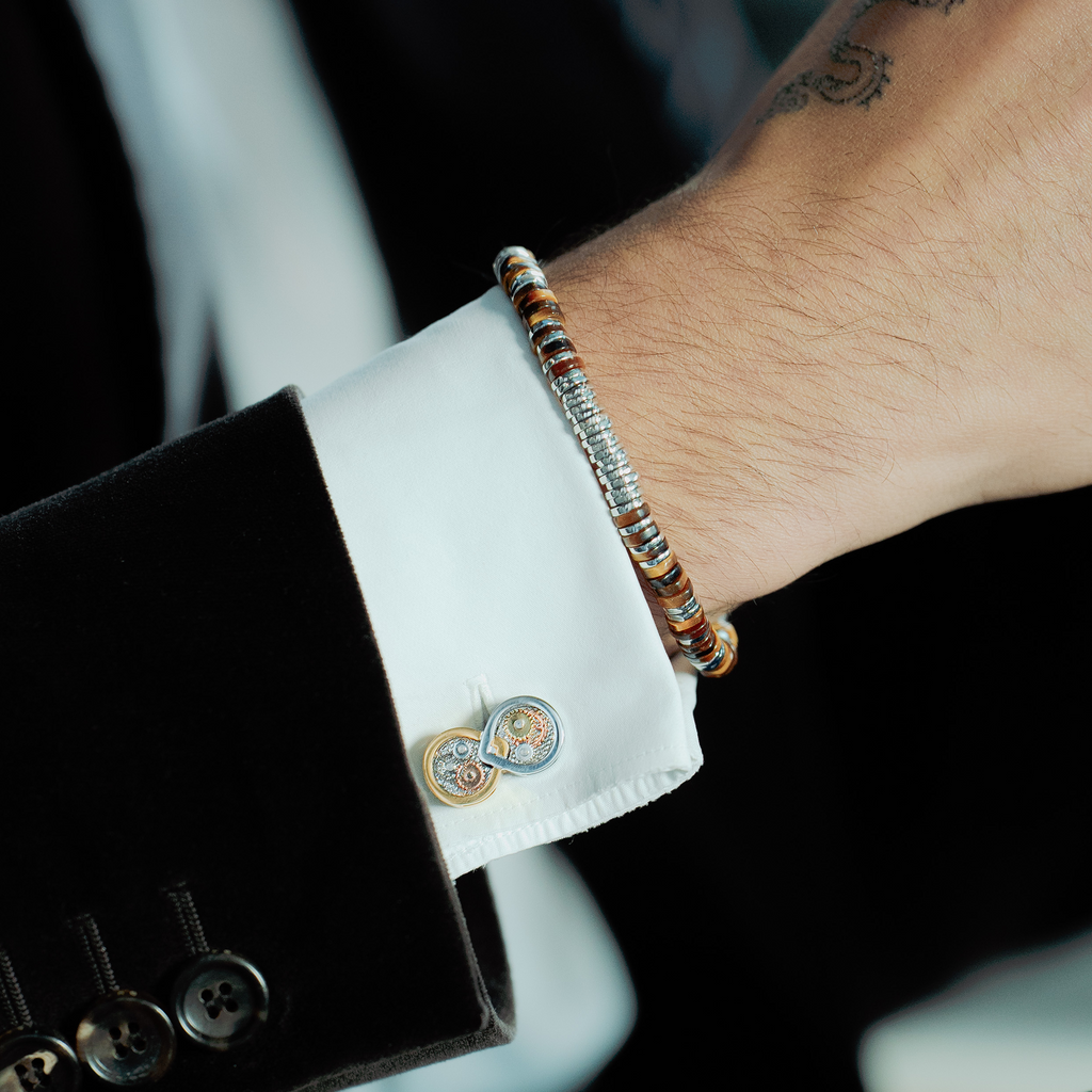 Constellation Beaded Bracelet in Rhodium Plated Sterling Silver with Tiger Eye