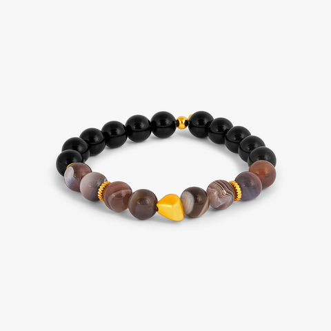 Maxi Nugget Beaded Bracelet in Yellow Gold Plated Silver with Multicolour Botswana Agate