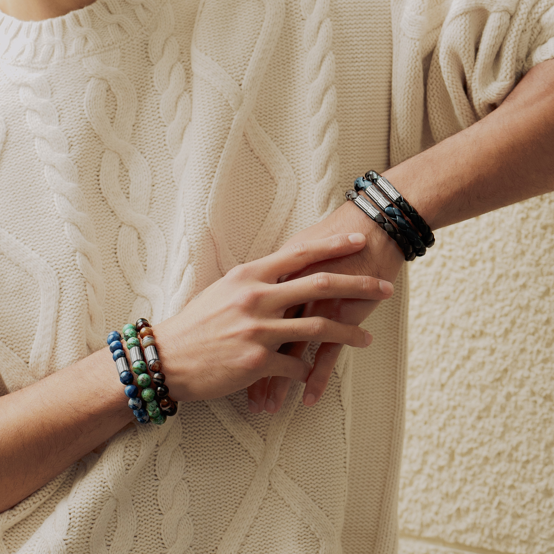 Maxi Pop Pelle Black Leather Bracelet in Rhodium Silver