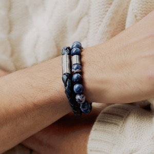 Maxi Pop Beaded Bracelet in Rhodium Silver with Blue Sodalite