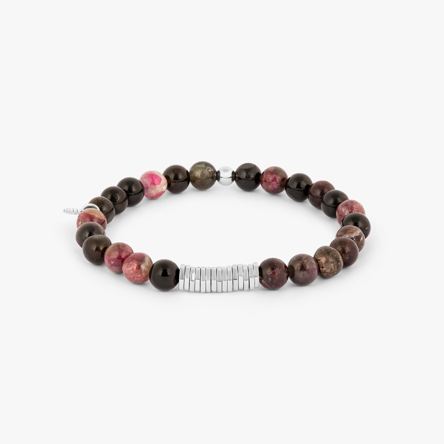 Classic Discs Beaded Bracelet in Rhodium Silver with Pink Tourmaline