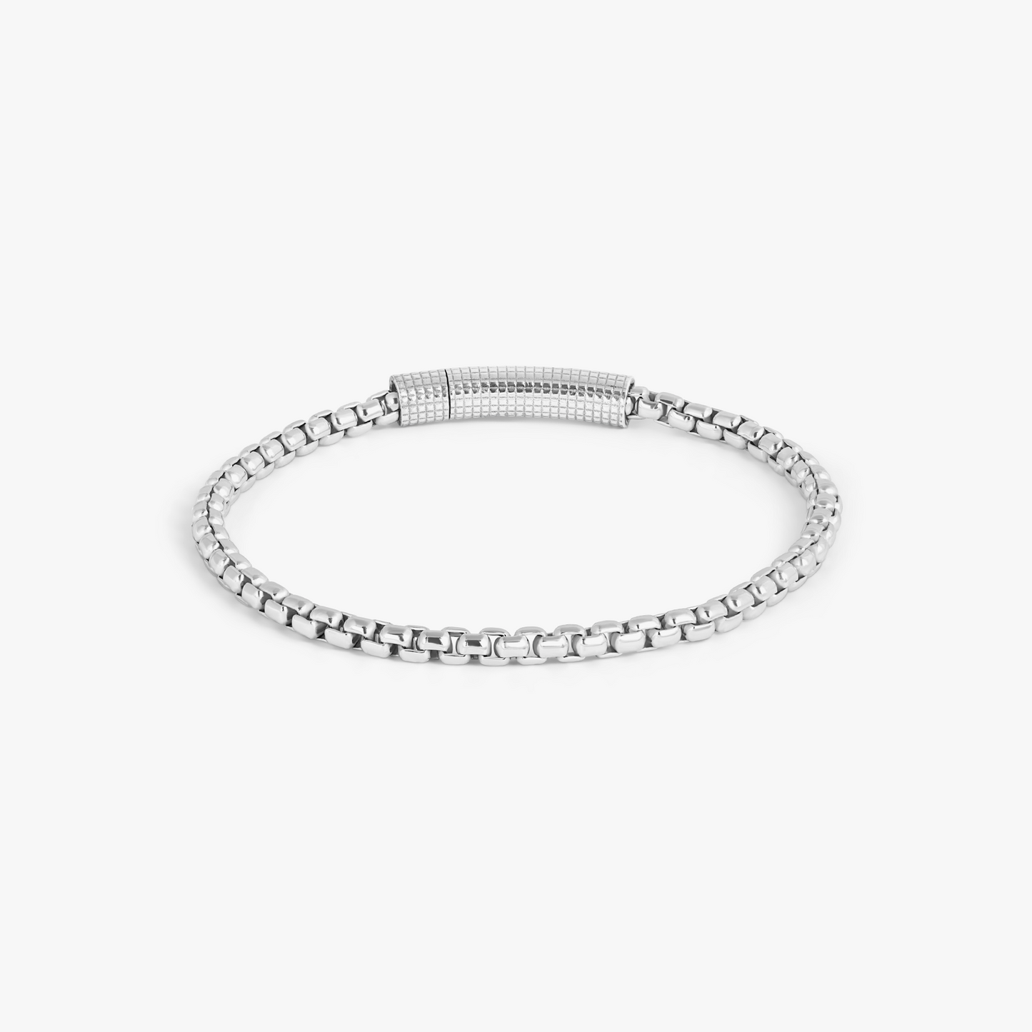 Giza Click Box Chain Bracelet in Rhodium Plated Silver - 4mm