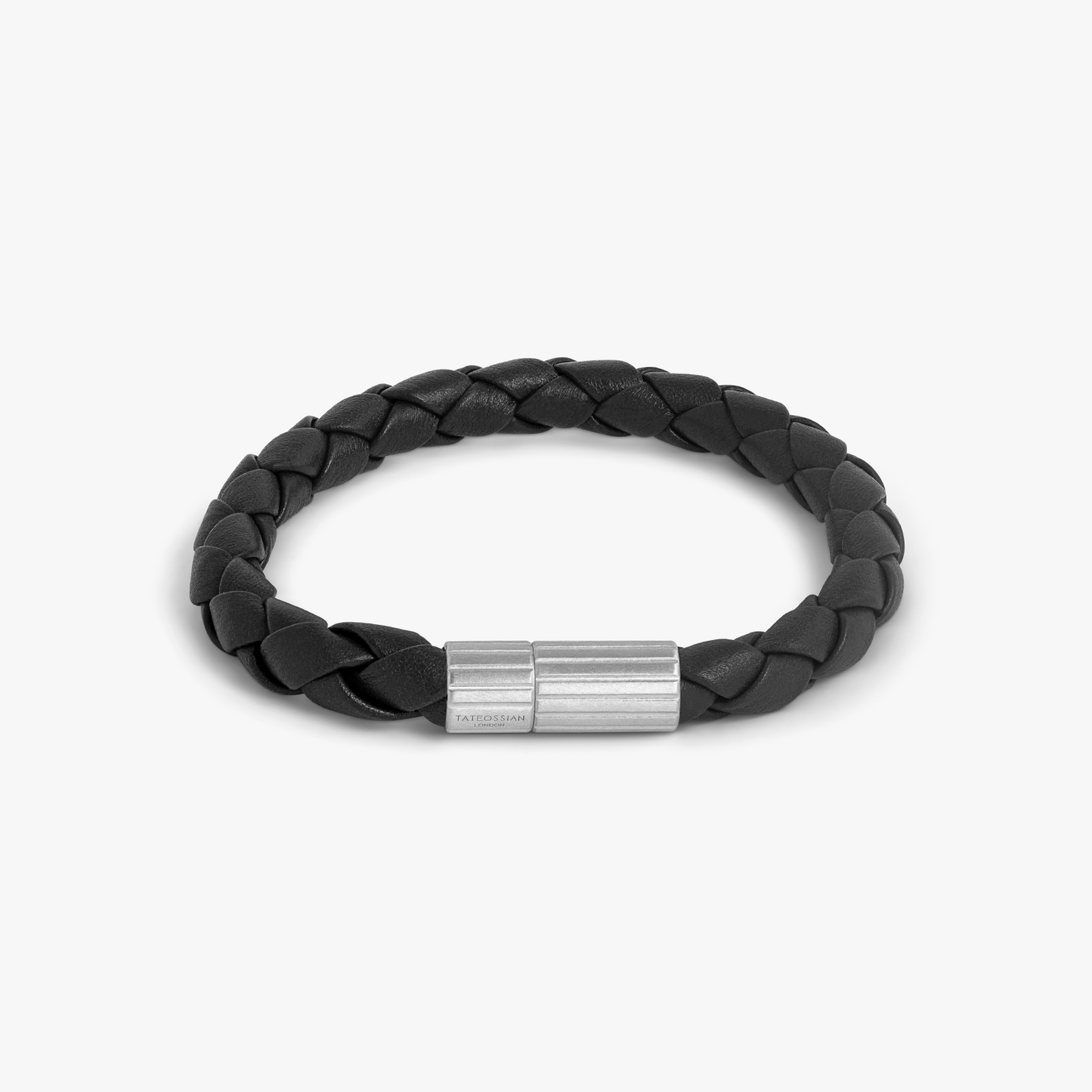 Maxi Pop Pelle Black Leather Bracelet in Rhodium Silver