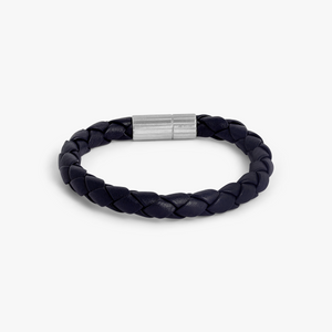Maxi Pop Pelle Navy Blue Leather Bracelet in Rhodium Silver