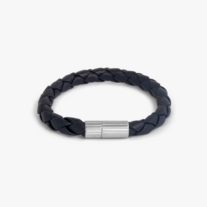 Maxi Pop Pelle Navy Blue Leather Bracelet in Rhodium Silver