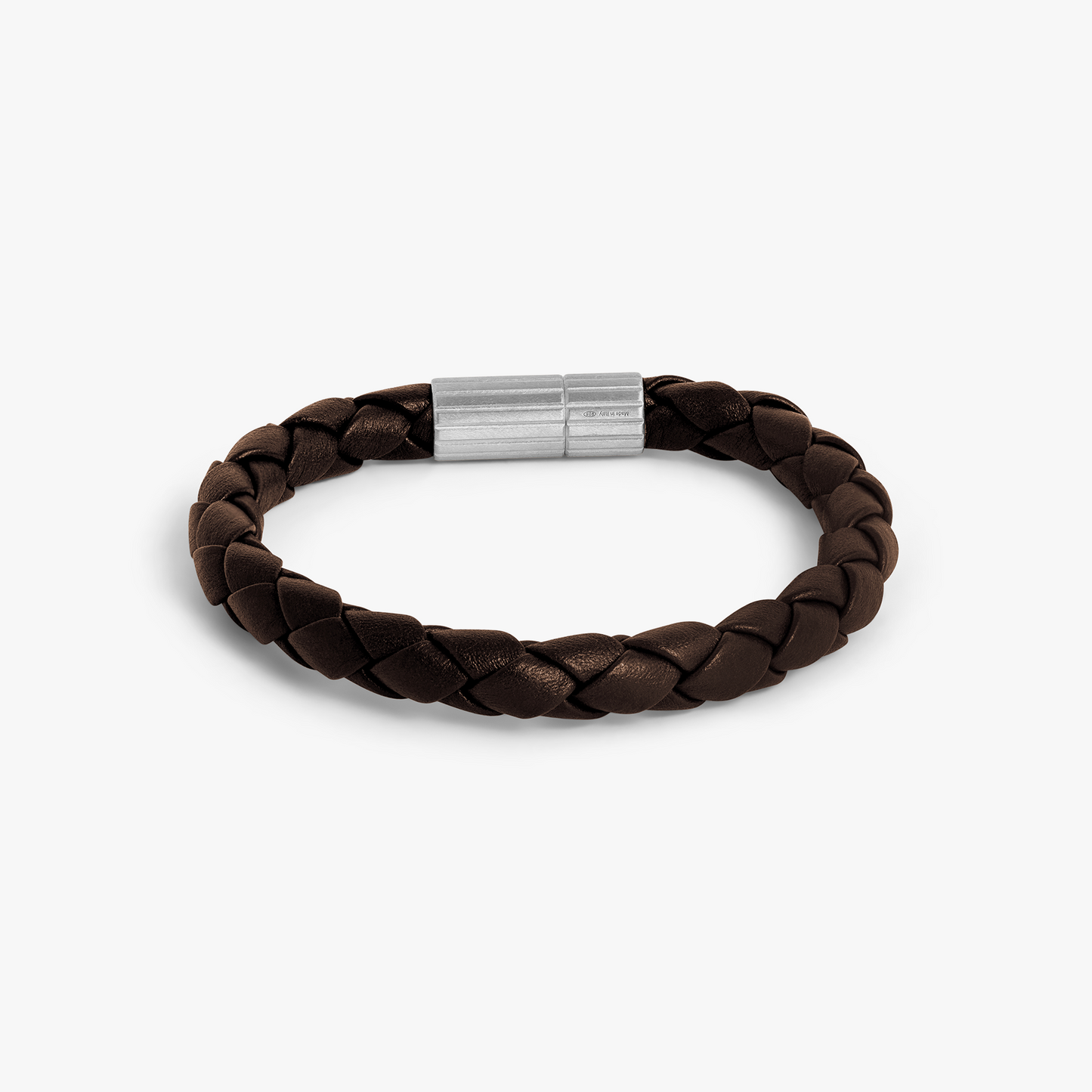 Maxi Pop Pelle Brown Leather Bracelet in Rhodium Silver