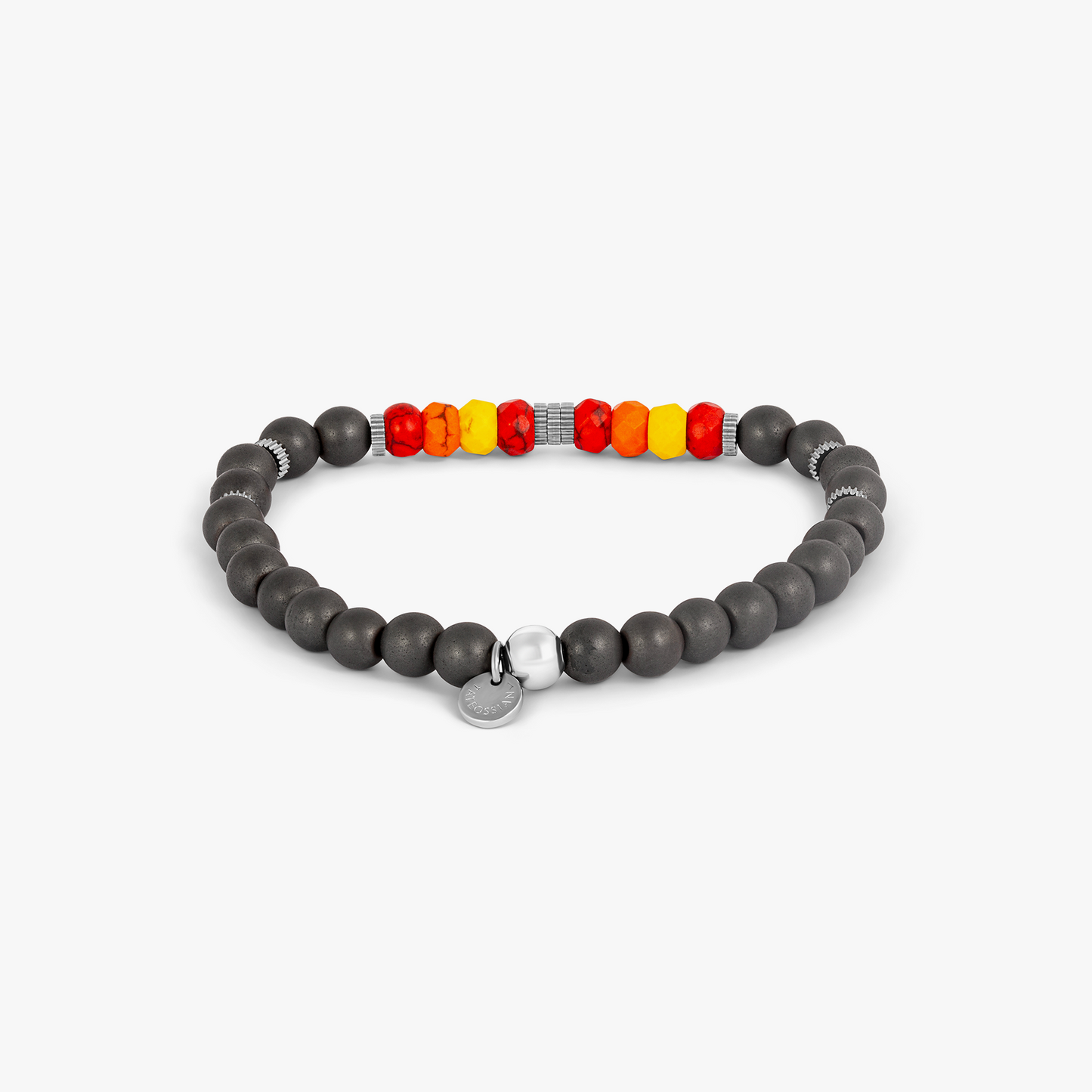 Copacobana Beaded Bracelet in Stainless Steel with Multi Colour Howlite and Hemaitte