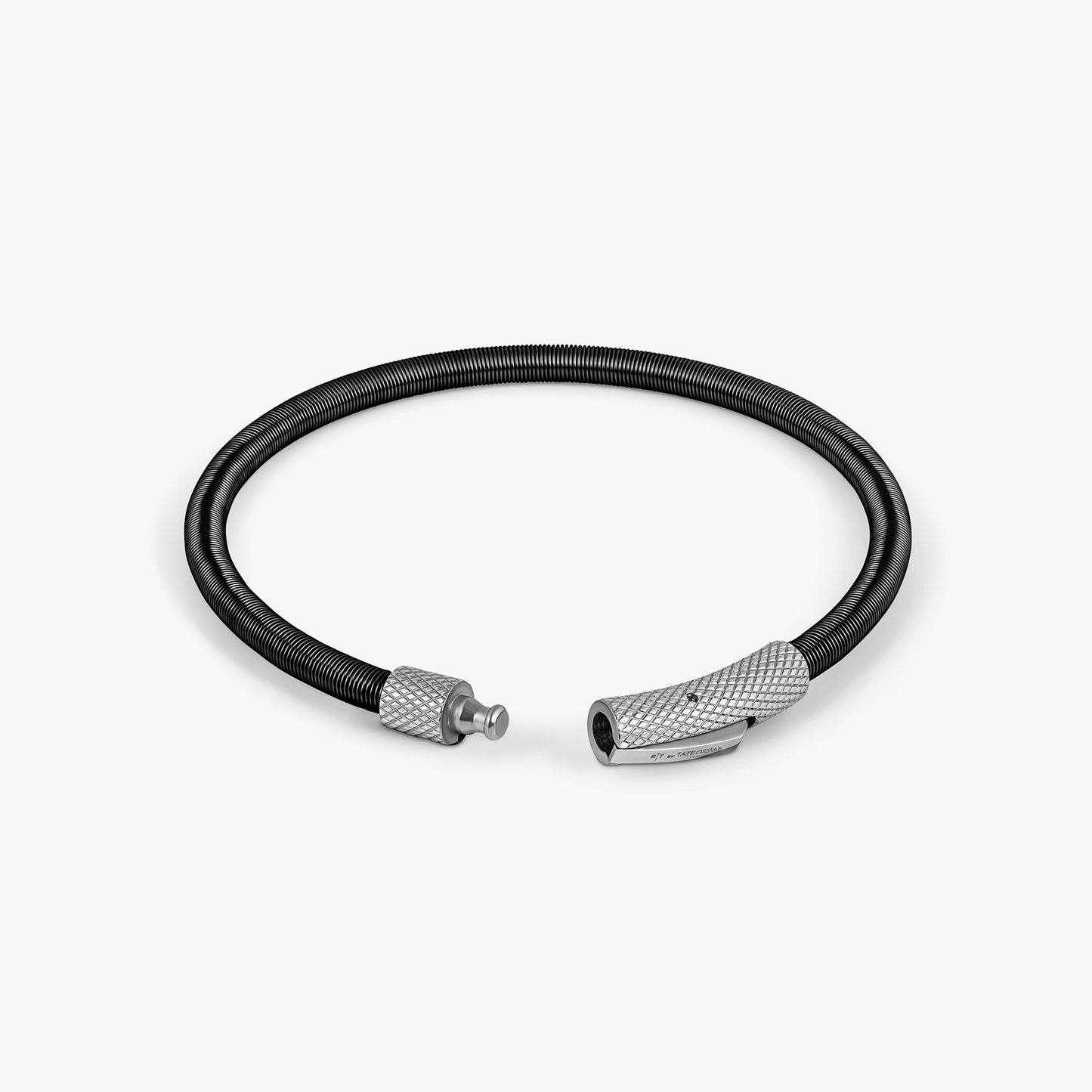 Seta Etched Click Nylon Bracelet in Stainless Steel with Black Coated Wire