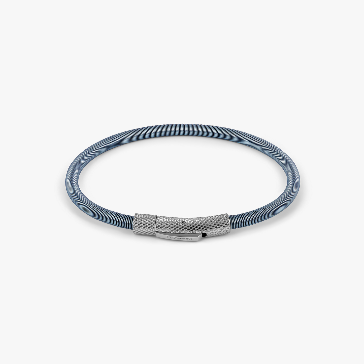 Seta Etched Click Nylon Bracelet in Stainless Steel with Blue Coated Wire