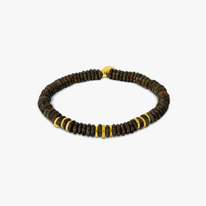 Positano Beaded Bracelet in Yellow Gold Plated Silver with Brown Obsidian