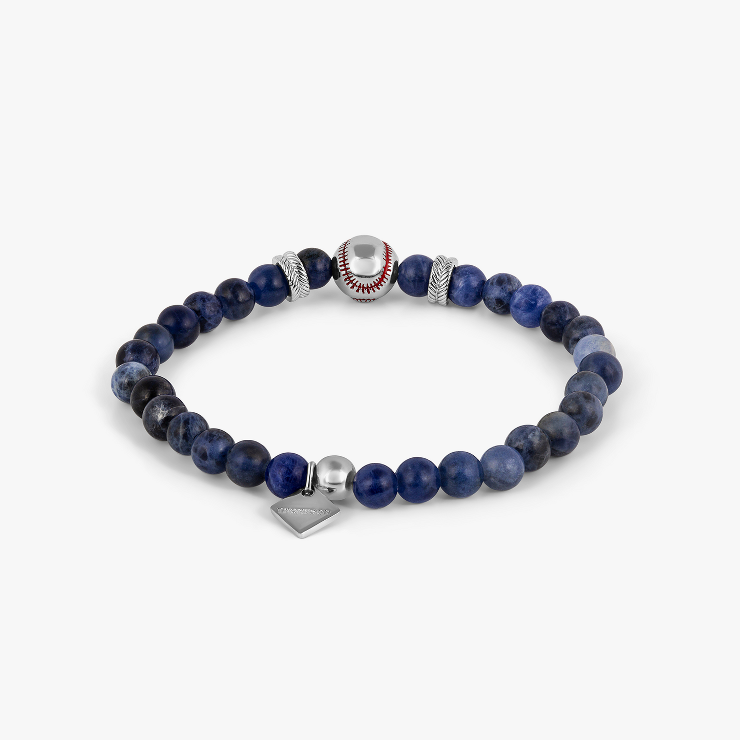 THOMPSON Baseball Beaded Bracelet in Stainless Steel with Blue Sodalite