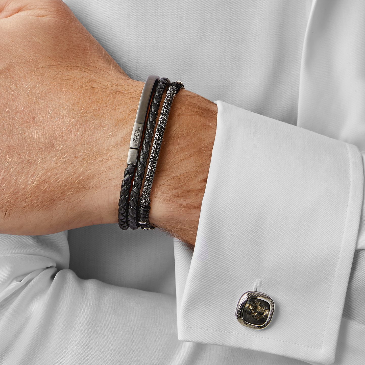 Slate Pyrite cufflinks in sterling silver