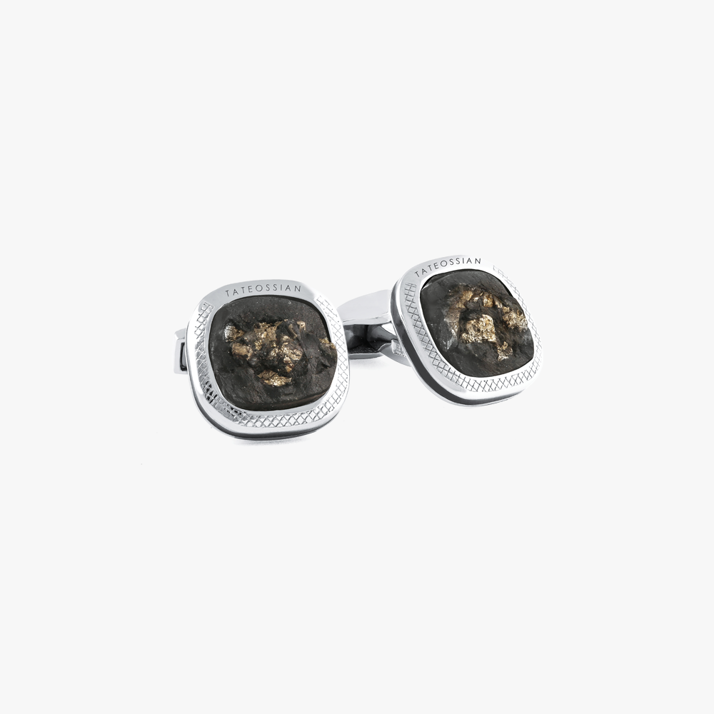 Slate Pyrite cufflinks in sterling silver