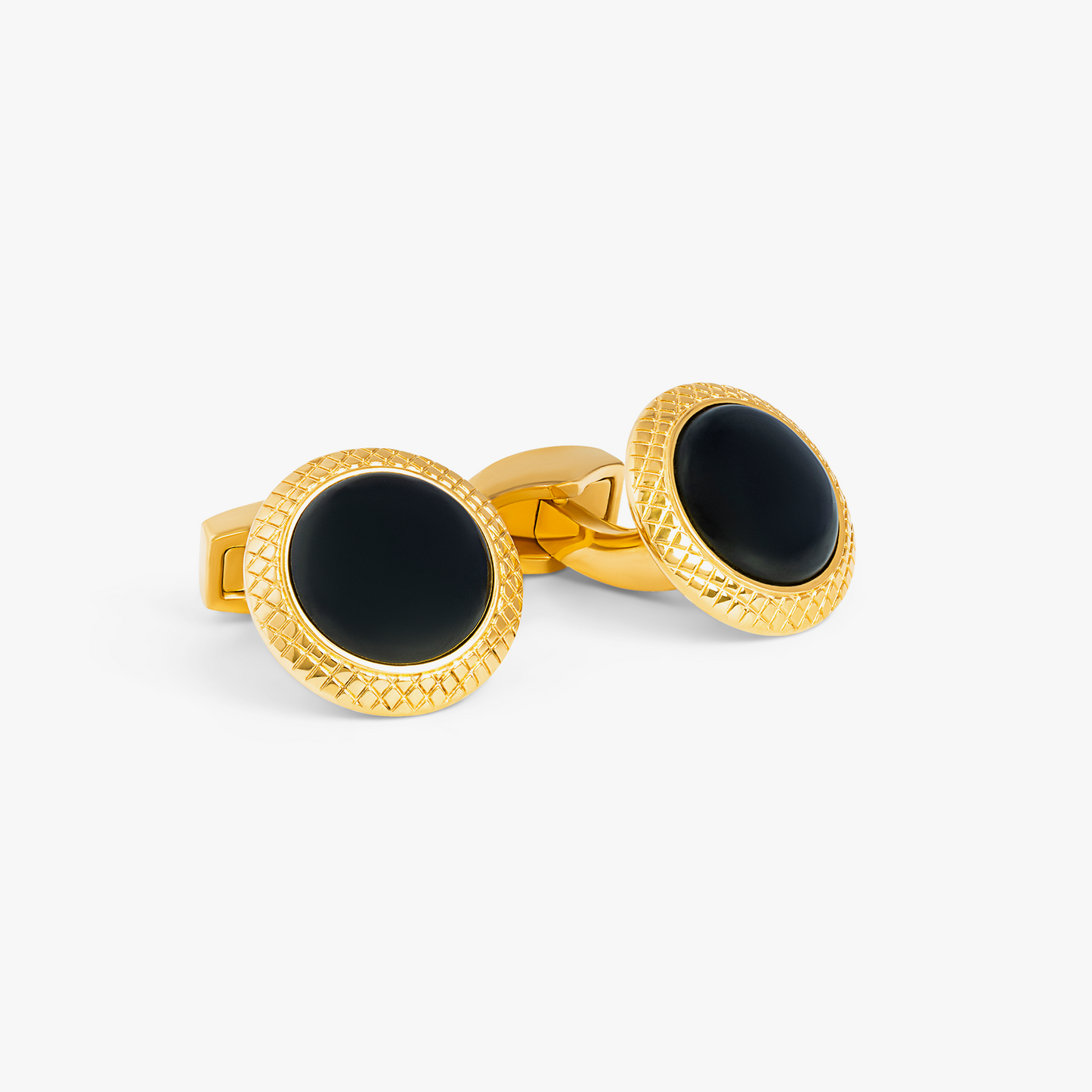 Yellow plated Bullseye cufflinks with onyx