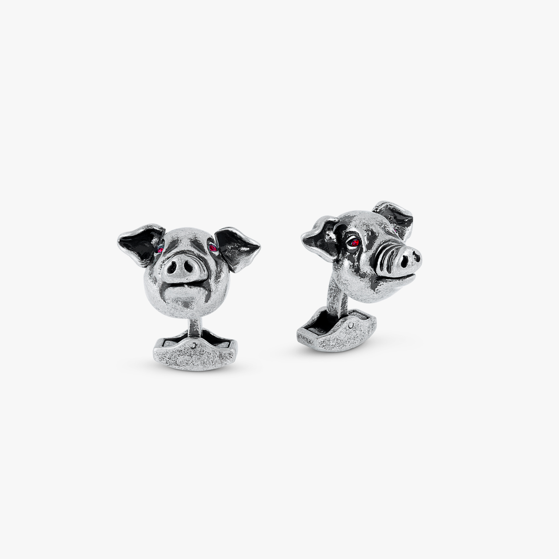 Mechanical Pig Cufflinks Swarovski Elements Oxidised Silver
