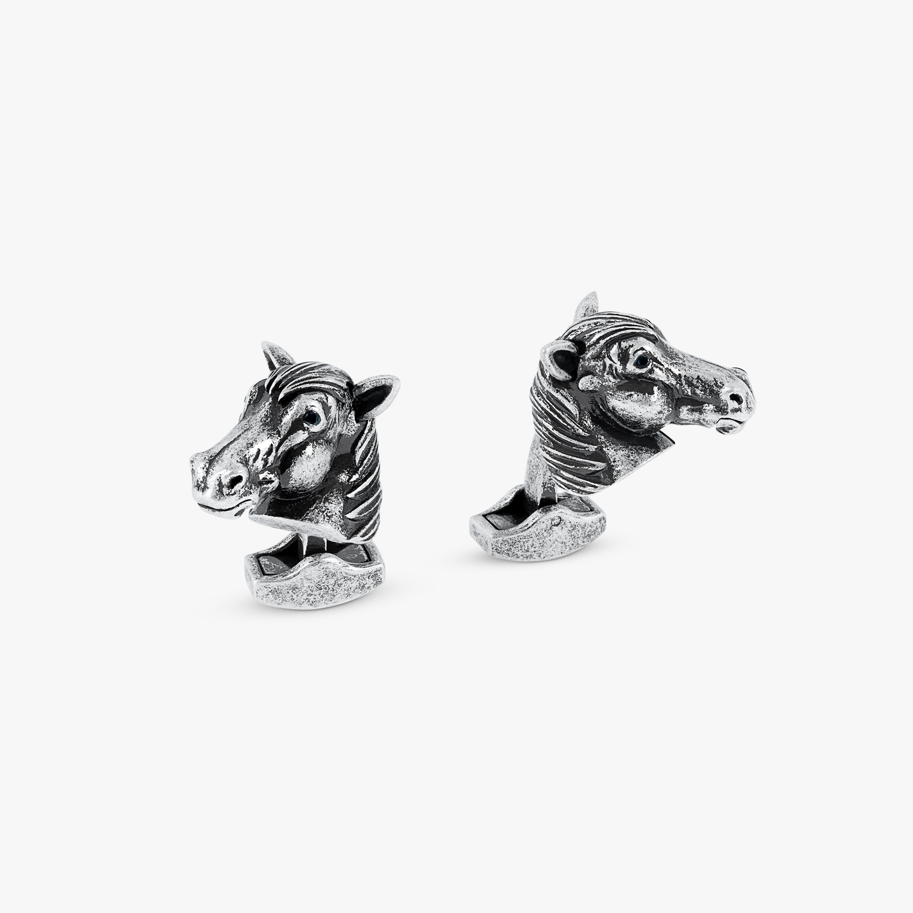 Horse Mechanical Cufflinks Oxidised Palladium Plated Swarovski Elements