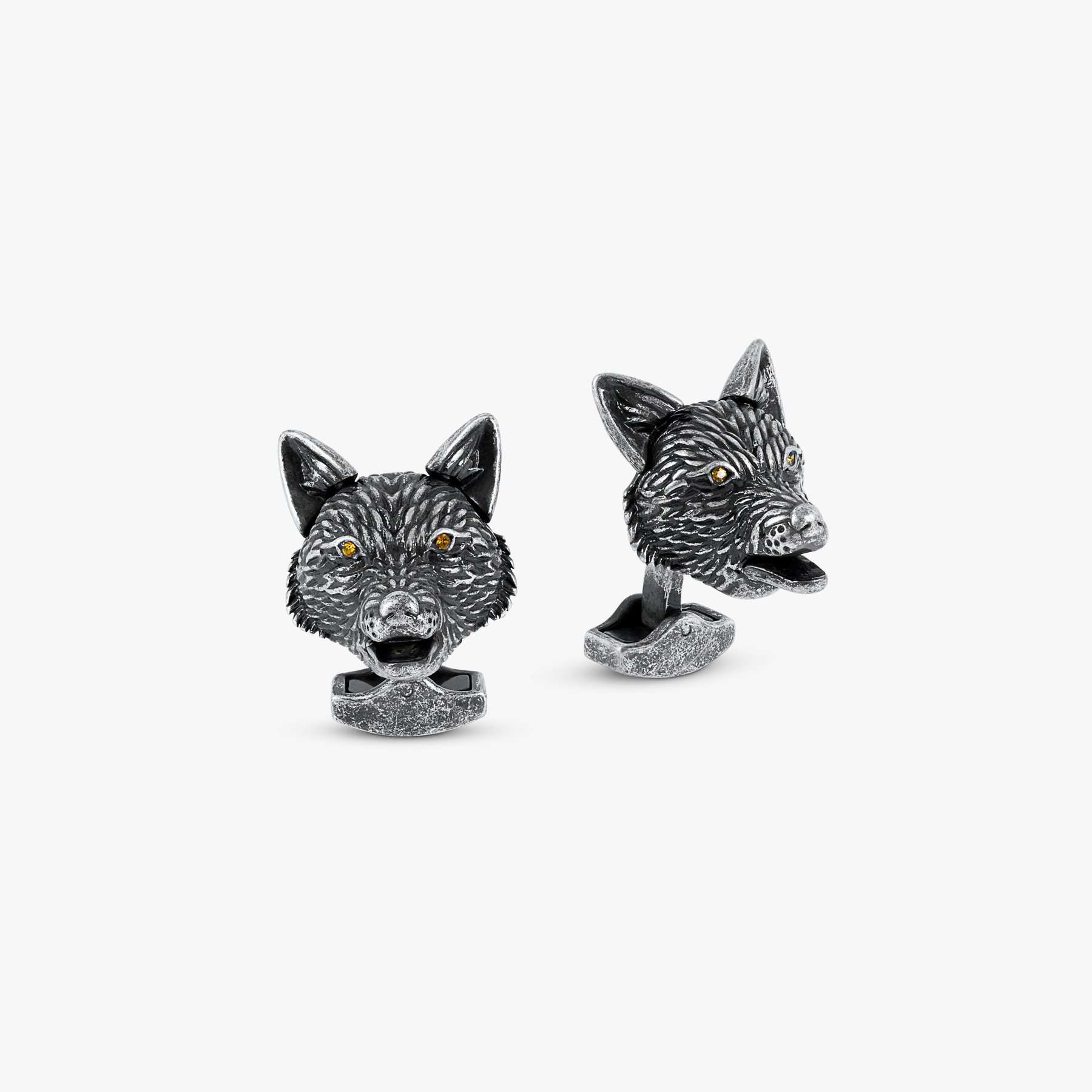 Fox Mechanical Cufflinks Swarovski Elements Oxidised Silver