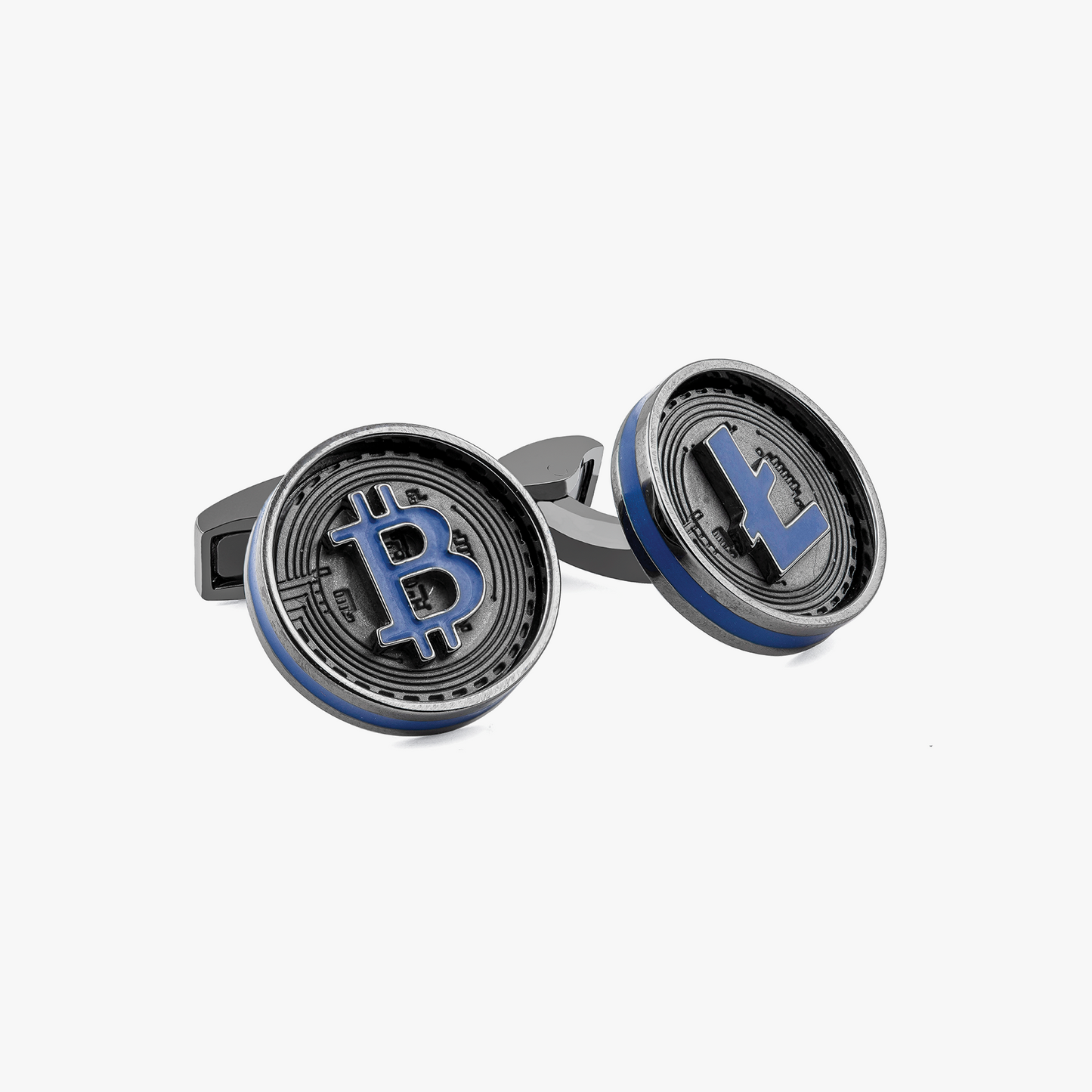 Blockchain cufflinks with blue enamel in gunmetal (UK) 1