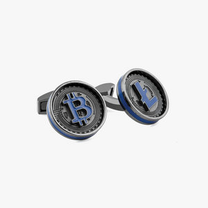 Blockchain cufflinks with blue enamel in gunmetal (UK) 1