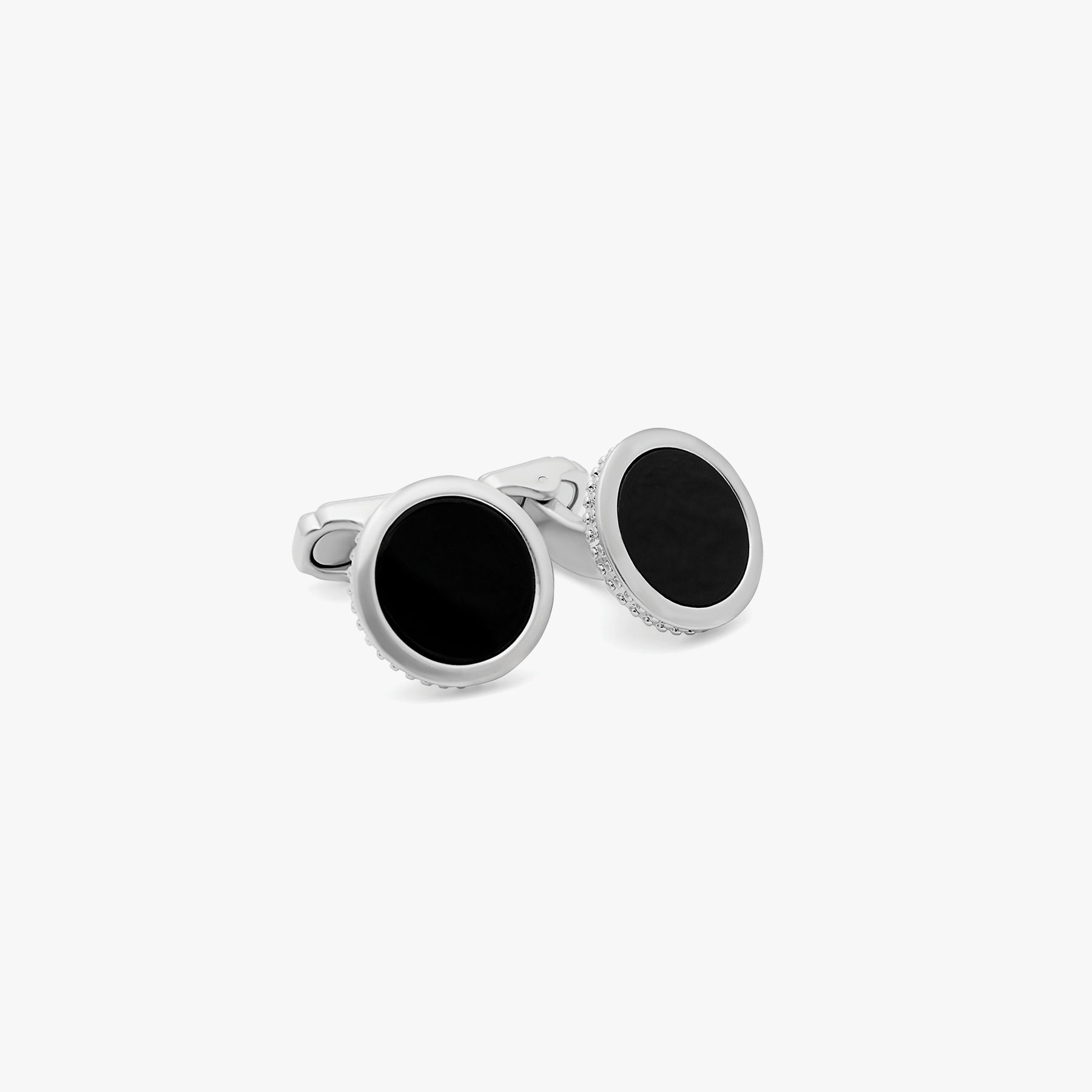 THOMPSON Satin Round cufflinks in black (UK) 1