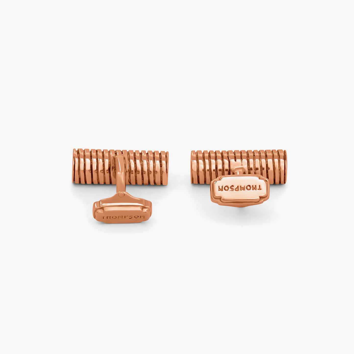 THOMPSON Ribbed  Rose Gold Plated Cylinder cufflinks with enamel