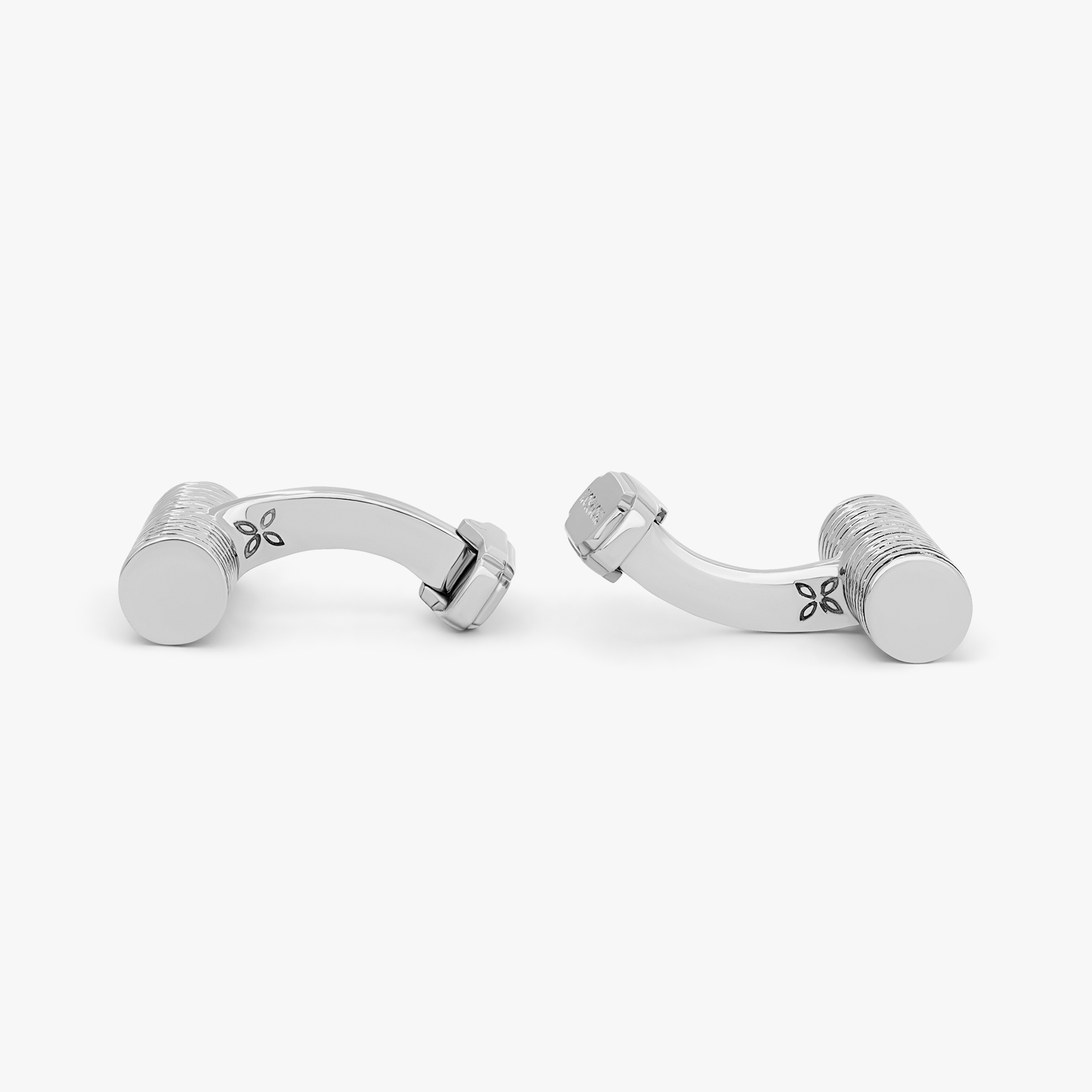 THOMPSON Ribbed Cylinder cufflinks with black enamel